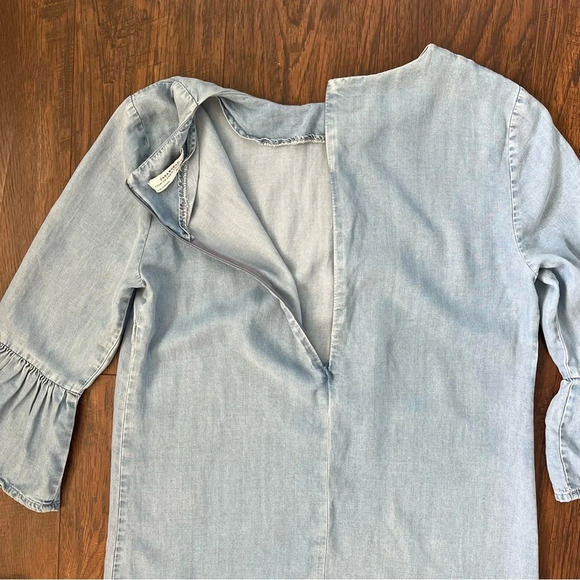 Zara Denim Ruffle Mini Dress Zip Up Womens Size Small - Picture 4 of 7